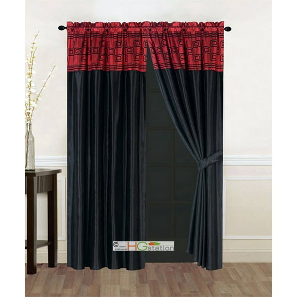 4-Pc Chic Solid Striped Curtain Set Pink Black Silver Gray Sheer Liner Drape Rod 4-Pc Chic Solid Striped Curtain Set Pink Black Silver Gray Sheer Liner Drape Rod